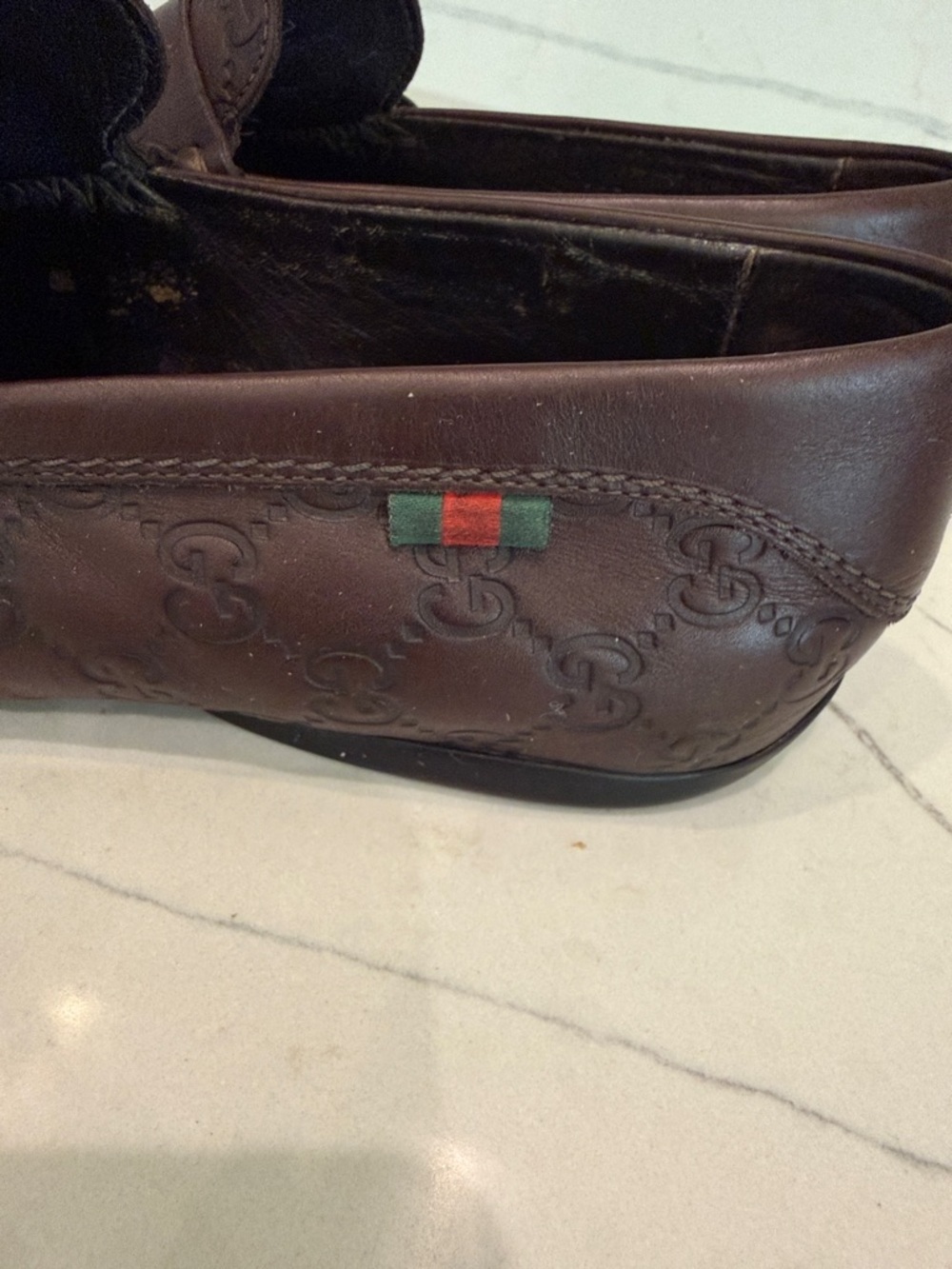 Gucci Brown Embossed GG Leather Penny Loafers - Picture 11 of 12